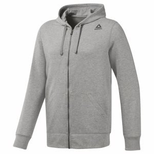 Bluza Z Kapturem Męskie Reebok French Terry Full-Zip Szare PL 64KCMWP